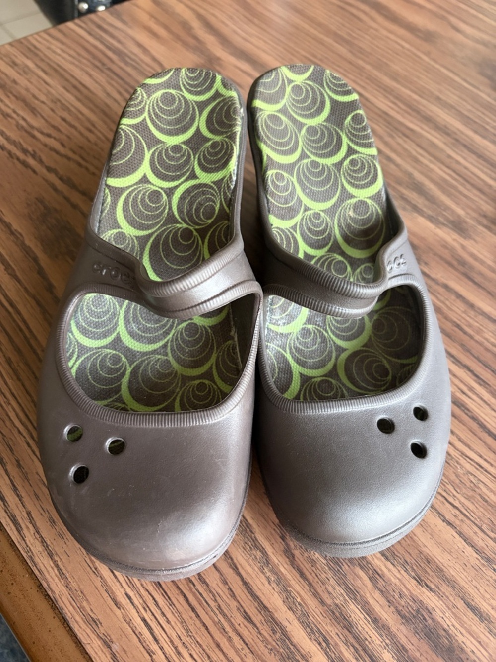 Crocs Mary Jane‎ Frances Wedge Clog W-8 Brown Dressy Comfort Casual Heel,EUC